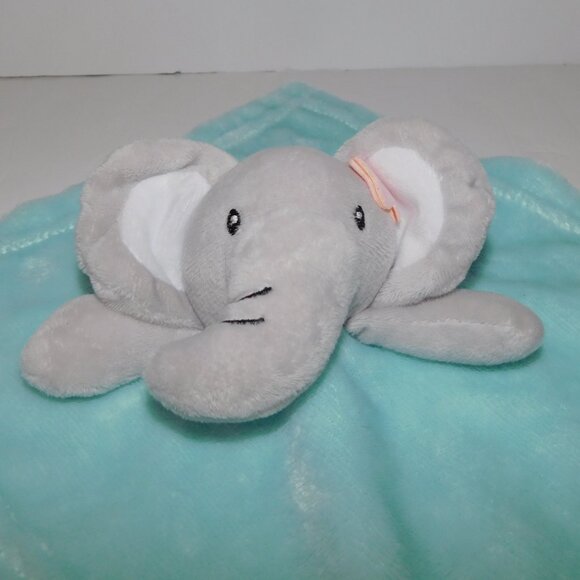 Nemcor Blue Aqua Gray plush Elephant Security blanket Baby lovey pink Flower - Picture 2 of 6